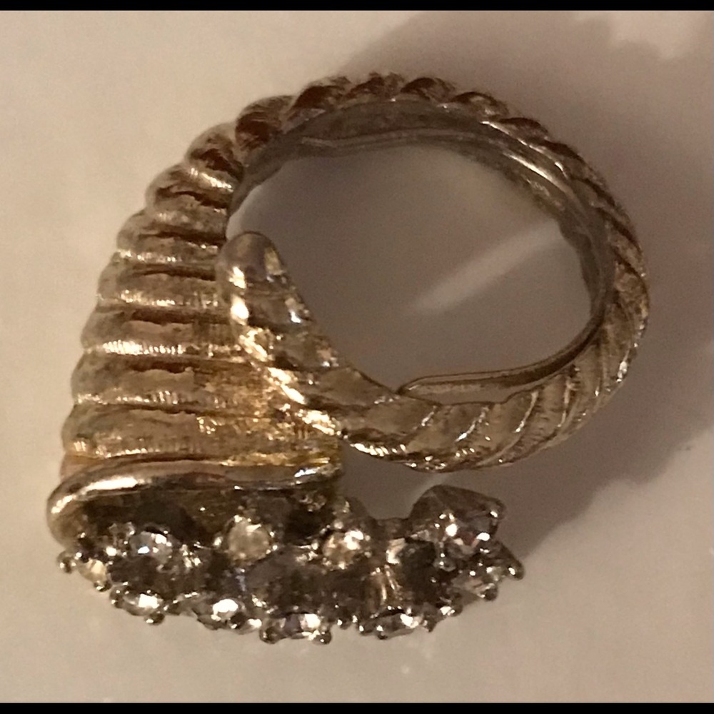 Vintage Cornacopia Horn Rhinestone Ring 6-7 - Picture 3 of 7